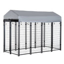 Dog Kennel, 8' x 4' Solid Steel Fence Outdoor Dog Kennel with 6' Height and Oxford Canopy Cover - Seasonal Overstock