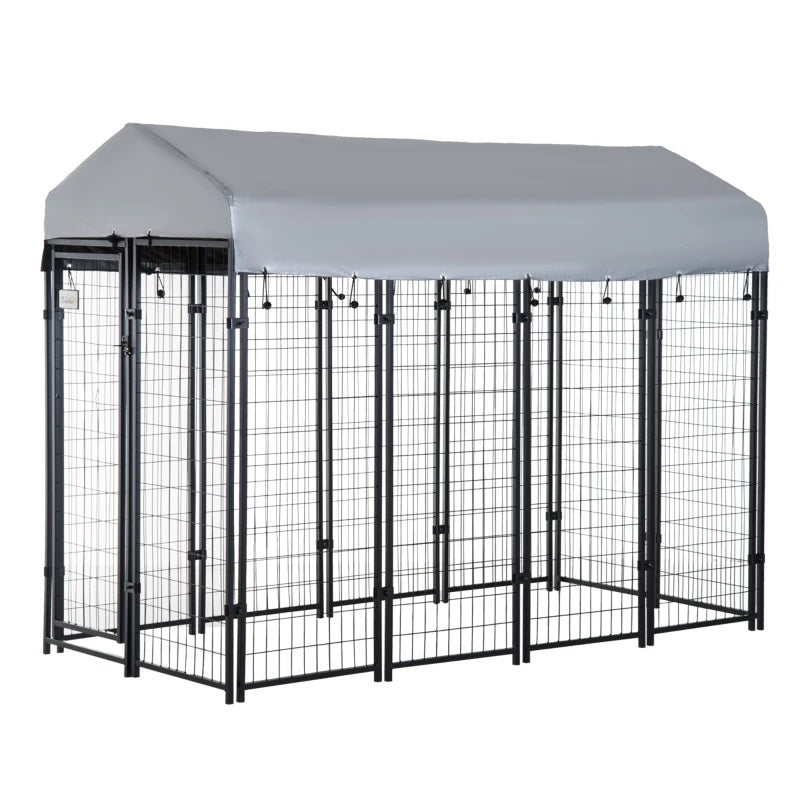 8' x 4' Solid Steel Fence Outdoor Dog Kennel with 6' Height and Oxford Canopy Cover