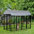 Dog Kennel, 8' x 4' Solid Steel Fence Outdoor Dog Kennel with 6' Height and Oxford Canopy Cover - Seasonal Overstock