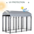 Dog Kennel, 8' x 4' Solid Steel Fence Outdoor Dog Kennel with 6' Height and Oxford Canopy Cover - Seasonal Overstock