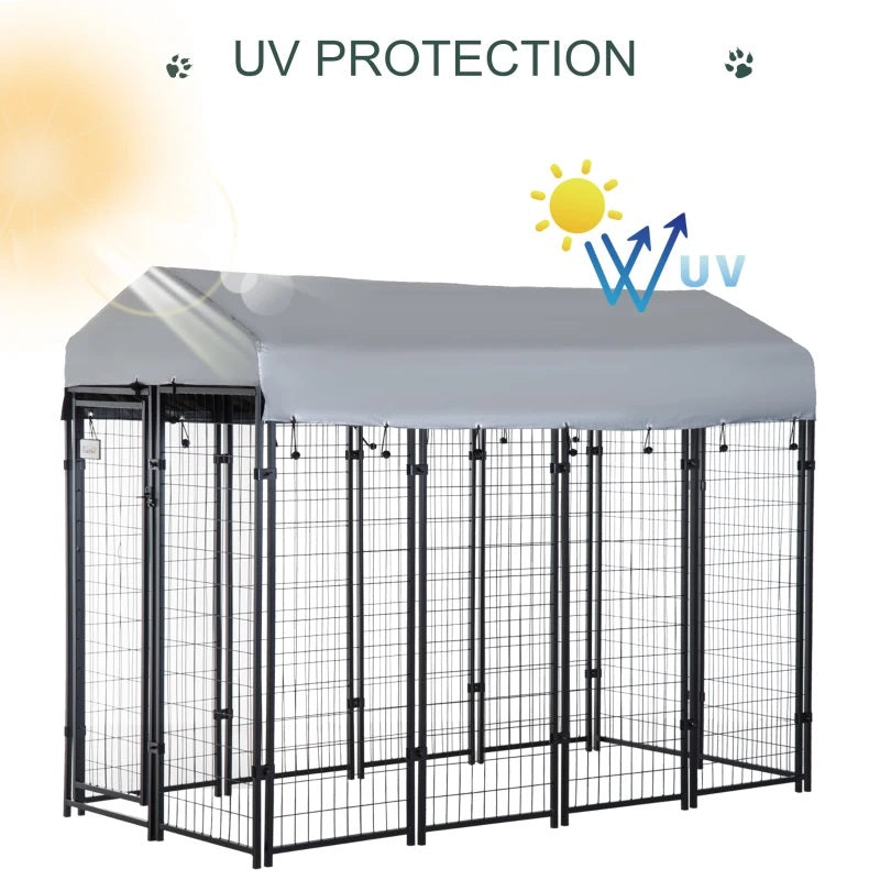 8' x 4' Solid Steel Fence Outdoor Dog Kennel with 6' Height and Oxford Canopy Cover