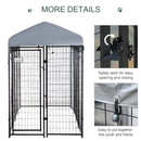 Dog Kennel, 8' x 4' Solid Steel Fence Outdoor Dog Kennel with 6' Height and Oxford Canopy Cover - Seasonal Overstock