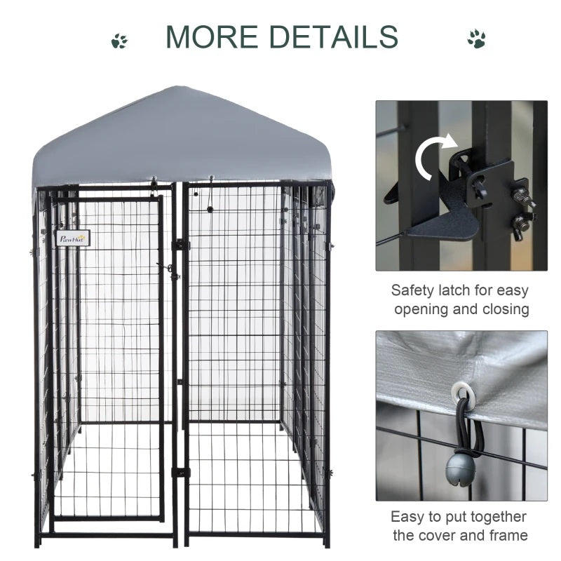 8' x 4' Solid Steel Fence Outdoor Dog Kennel with 6' Height and Oxford Canopy Cover