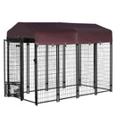 Dog Kennel, 8' x 4' Steel Outdoor Dog Kennel with Rotating Food & Water Bowls, 6' Height & Canopy Cover - Seasonal Overstock