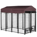 Dog Kennel, 8' x 4' Steel Outdoor Dog Kennel with Rotating Food & Water Bowls, 6' Height & Canopy Cover - Seasonal Overstock