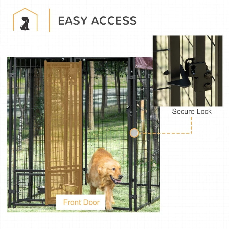 8' x 4' Steel Outdoor Dog Kennel with Rotating Food & Water Bowls, 6' Height & Canopy Cover