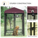 Dog Kennel, 8' x 4' Steel Outdoor Dog Kennel with Rotating Food & Water Bowls, 6' Height & Canopy Cover - Seasonal Overstock