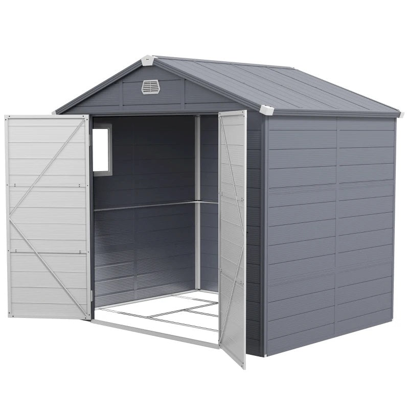 8' x 6' Polypropylene Plastic Resin Outdoor Garden Storage Shed with Lockable Latch Door - Dark Grey