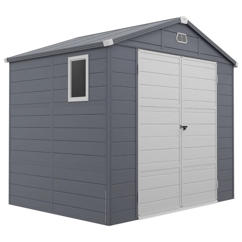 8' x 6' Polypropylene Plastic Resin Outdoor Garden Storage Shed with Lockable Latch Door - Dark Grey