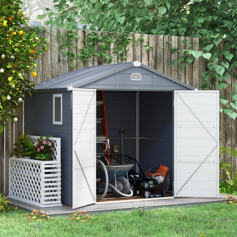 8' x 6' Polypropylene Plastic Resin Outdoor Garden Storage Shed with Lockable Latch Door - Dark Grey