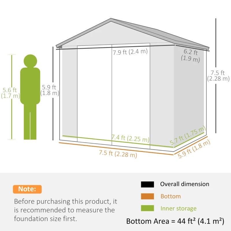 8' x 6' Polypropylene Plastic Resin Outdoor Garden Storage Shed with Lockable Latch Door - Dark Grey