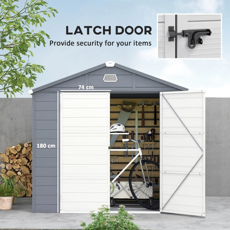 8' x 6' Polypropylene Plastic Resin Outdoor Garden Storage Shed with Lockable Latch Door - Dark Grey