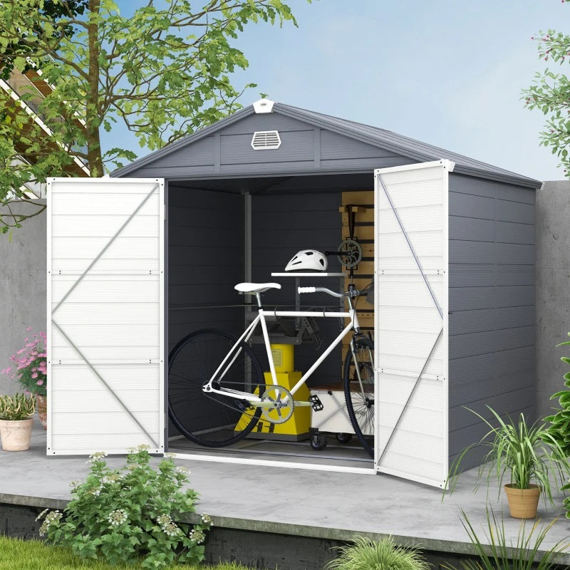 8' x 6' Polypropylene Plastic Resin Outdoor Garden Storage Shed with Lockable Latch Door - Dark Grey