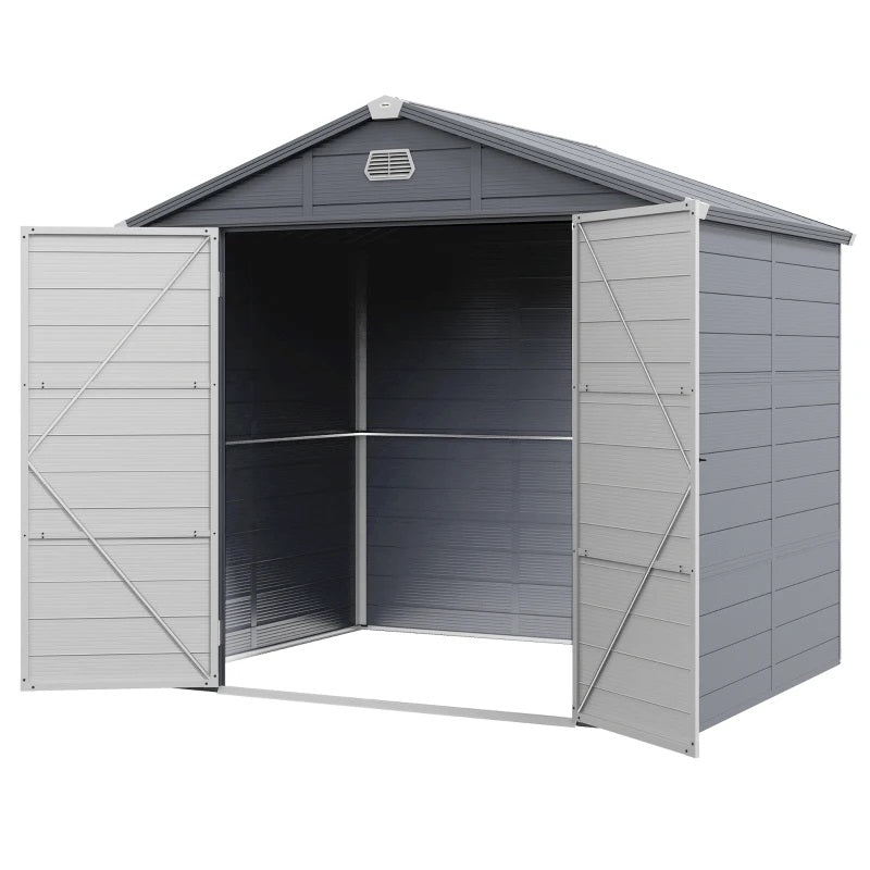 8' x 6' Polypropylene Plastic Resin Outdoor Garden Storage Shed with Lockable Latch Door - Light Grey