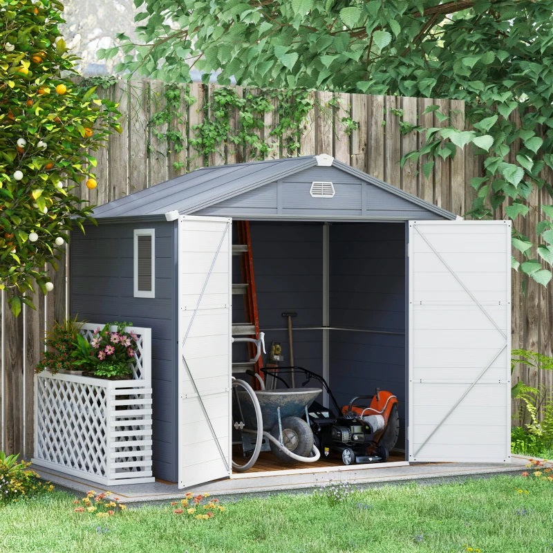 8' x 6' Polypropylene Plastic Resin Outdoor Garden Storage Shed with Lockable Latch Door - Light Grey