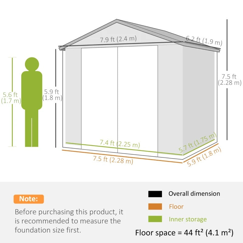 8' x 6' Polypropylene Plastic Resin Outdoor Garden Storage Shed with Lockable Latch Door - Light Grey