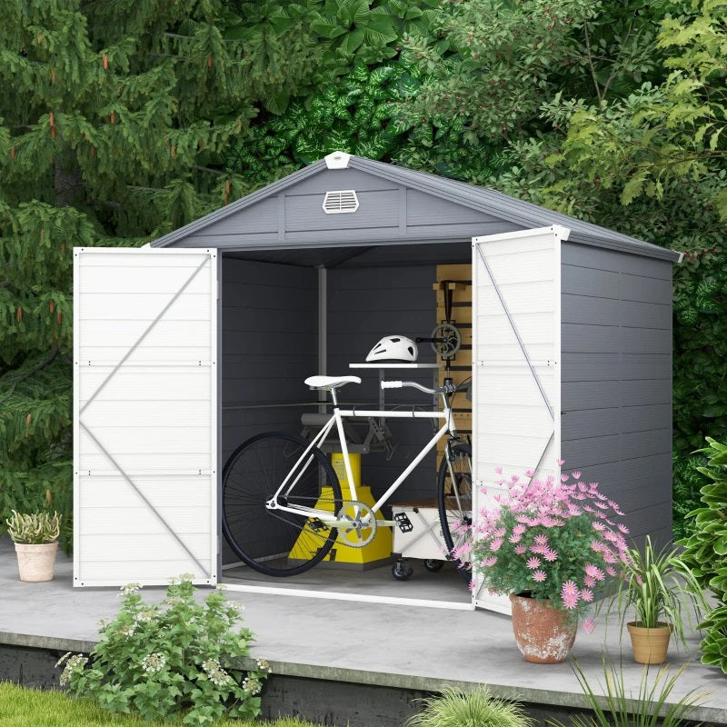 8' x 6' Polypropylene Plastic Resin Outdoor Garden Storage Shed with Lockable Latch Door - Light Grey