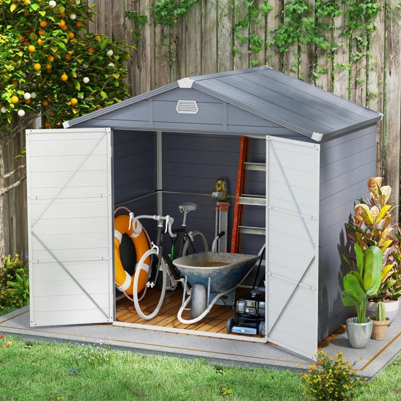 8' x 6' Polypropylene Plastic Resin Outdoor Garden Storage Shed with Lockable Latch Door - Light Grey