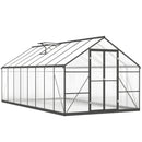 8 x 16 Greenhouse with transparent panels and black metal frame on a white background