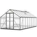8 x 16 Greenhouse with transparent panels and a black frame on a white background