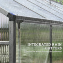 Rainwater draining from a roof with text 'Integrated Rain Gutters' and 'Effective for water drainage and collection'.
