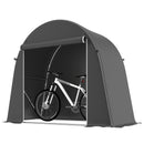 Gray bike storage tent 8 x 4 ft with a bicycle inside on a white background