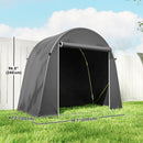 8 x 4ft Gray bicycle storage tent with dimensions indicated on a grassy area