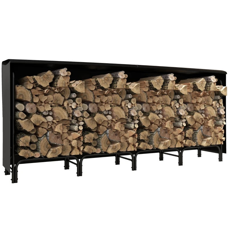 8ft Steel Outdoor Firewood Rack with Adjustable Length and Weather Protection Cover