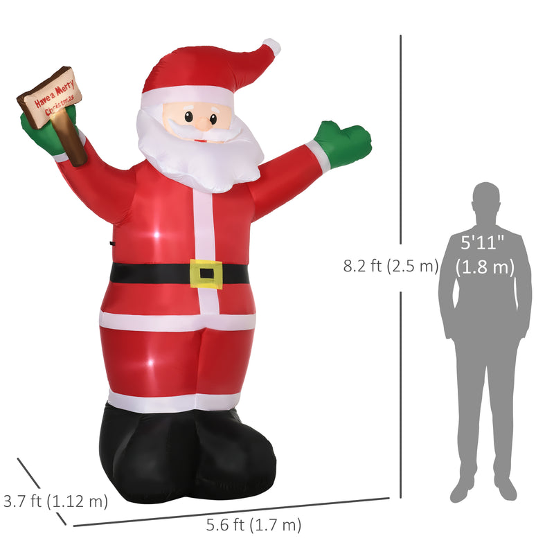 8ft Tall Inflatable Santa Clause with LEDs Size comparaison to man with dimensions 