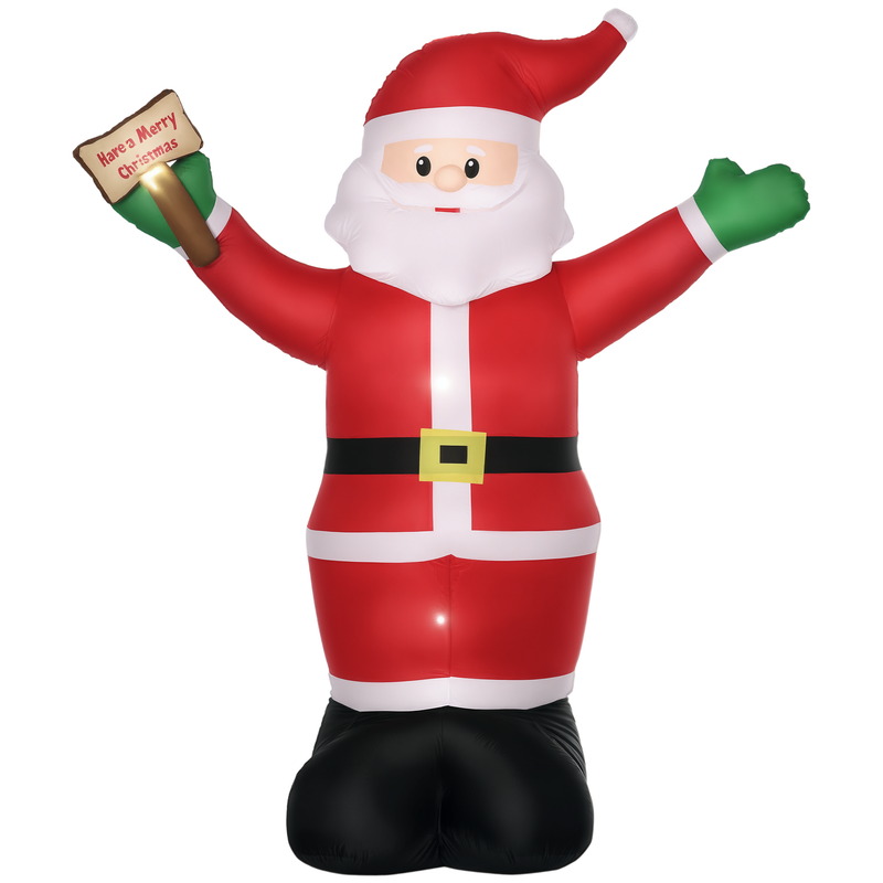 8ft Tall Inflatable Santa Clause with Merry Christmas Sign in hand for Yard Display on White Background 