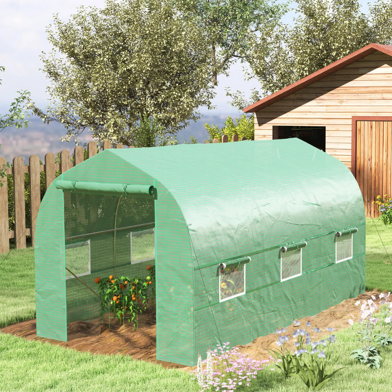 6.6' x 11.4' Walk-In Portable Plastic Cover Garden Greenhouse, Peaked Roof, Steel Frame, Green