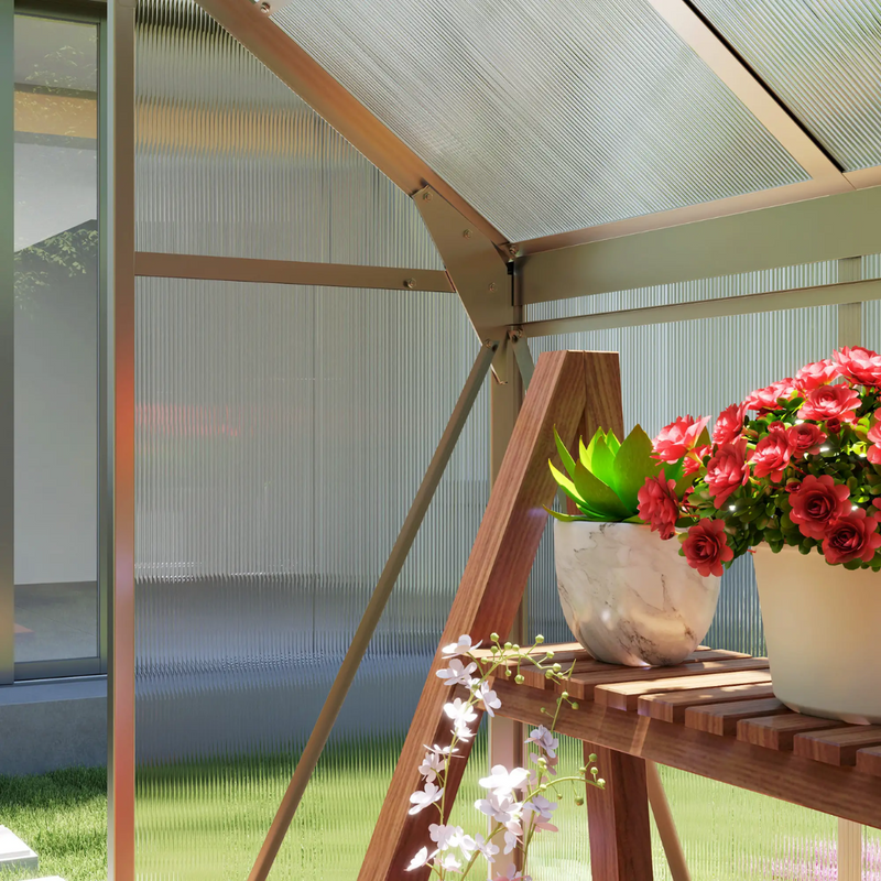 6.2' x 4.3' Walk-In Greenhouse with Aluminum Frame, Polycarbonate Panels and Sliding Door - Silver