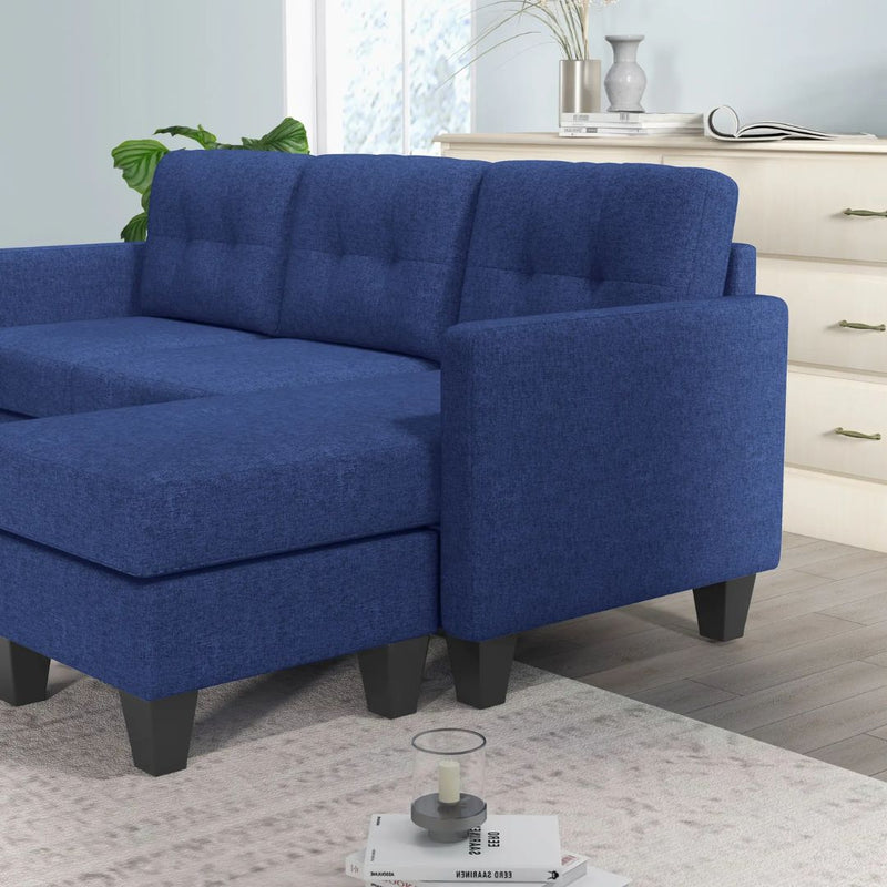 Carmen 77" Dark Blue Upholstered Reversible Sectional Sofa