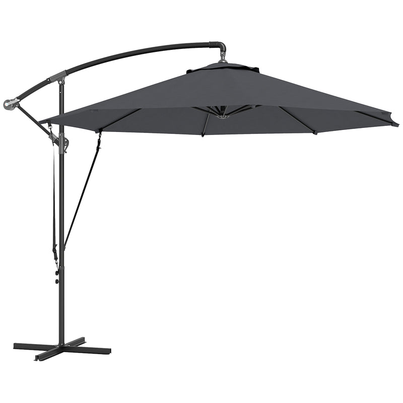 Patio Umbrellas, 9.5' Cantilever Patio Umbrella with Crank Open and Wind Protection Straps - Grey - Seasonal Overstock