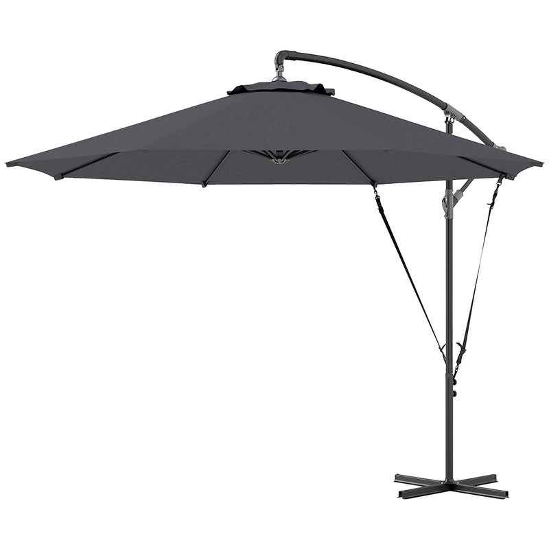 Patio Umbrellas, 9.5' Cantilever Patio Umbrella with Crank Open and Wind Protection Straps - Grey - Seasonal Overstock