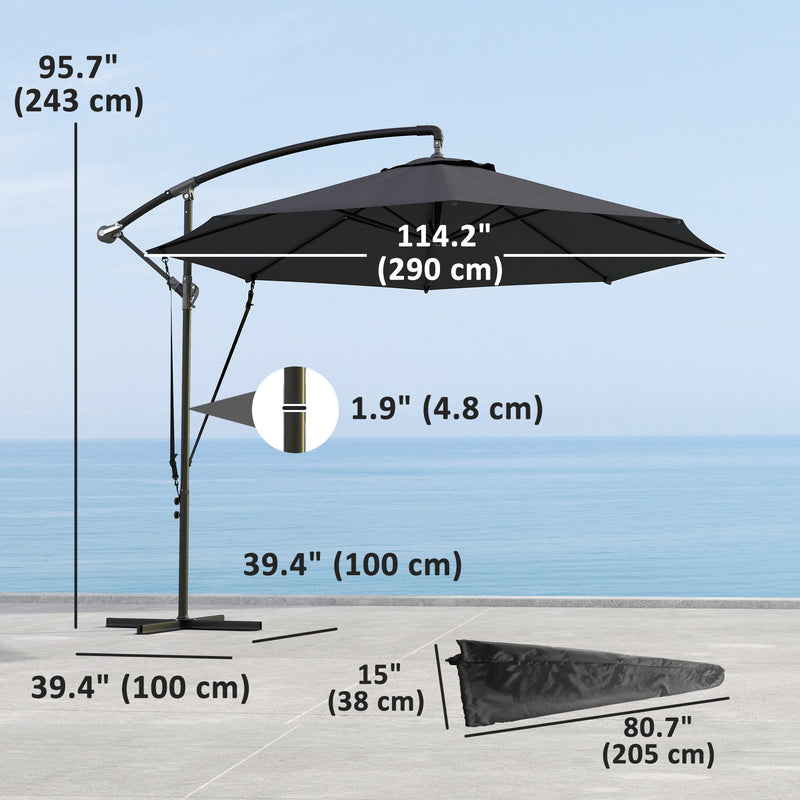 Patio Umbrellas, 9.5' Cantilever Patio Umbrella with Crank Open and Wind Protection Straps - Grey - Seasonal Overstock