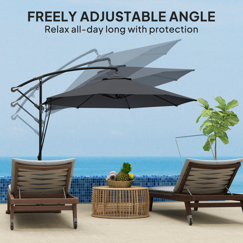 Patio Umbrellas, 9.5' Cantilever Patio Umbrella with Crank Open and Wind Protection Straps - Grey - Seasonal Overstock