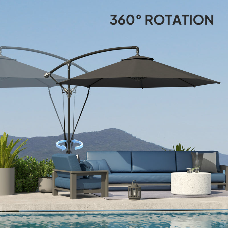 Patio Umbrellas, 9.5' Cantilever Patio Umbrella with Crank Open and Wind Protection Straps - Grey - Seasonal Overstock
