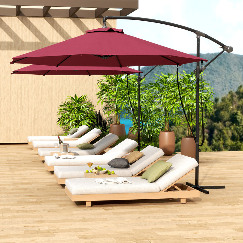 Patio Umbrellas, 9.5' Cantilever Patio Umbrella with Crank Open and Wind Protection Straps - Red - Seasonal Overstock