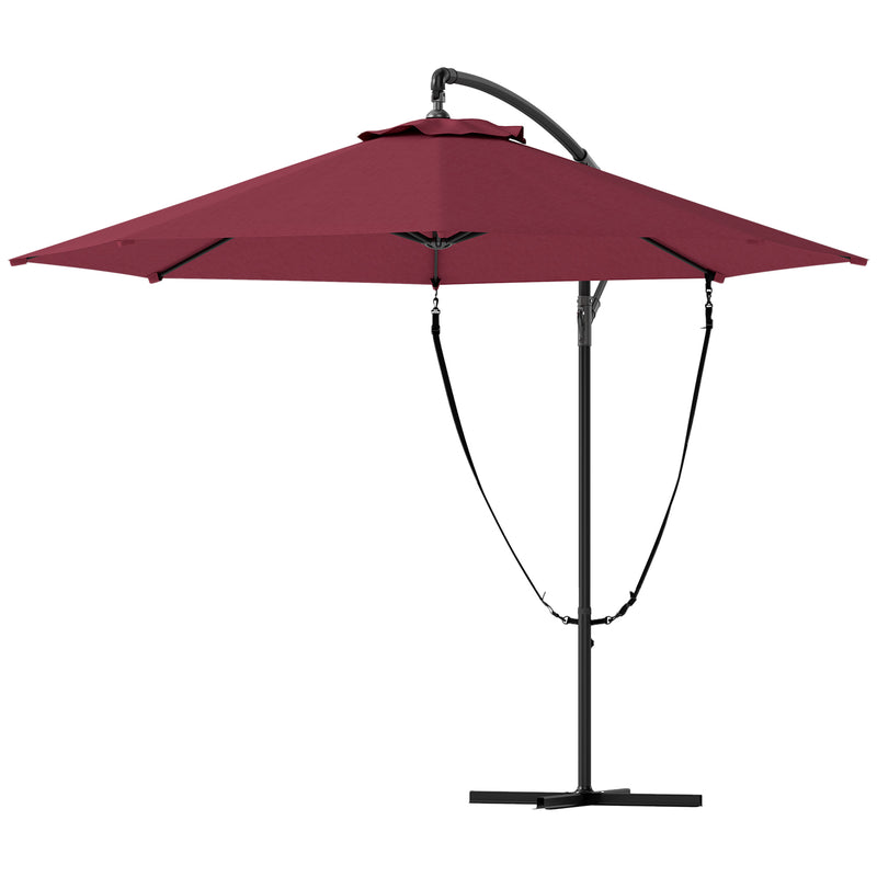 Patio Umbrellas, 9.5' Cantilever Patio Umbrella with Crank Open and Wind Protection Straps - Red - Seasonal Overstock