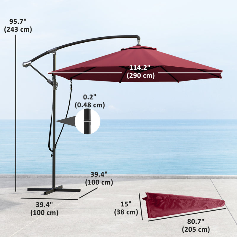 Patio Umbrellas, 9.5' Cantilever Patio Umbrella with Crank Open and Wind Protection Straps - Red - Seasonal Overstock