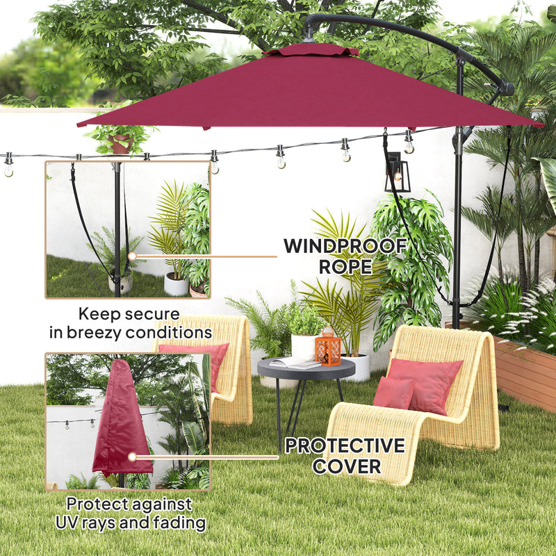 Patio Umbrellas, 9.5' Cantilever Patio Umbrella with Crank Open and Wind Protection Straps - Red - Seasonal Overstock