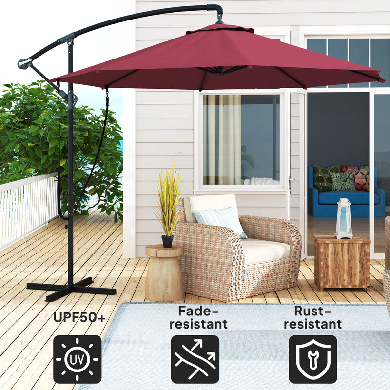 Patio Umbrellas, 9.5' Cantilever Patio Umbrella with Crank Open and Wind Protection Straps - Red - Seasonal Overstock