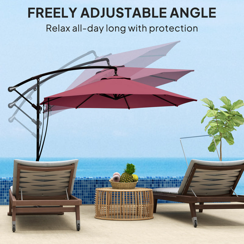 Patio Umbrellas, 9.5' Cantilever Patio Umbrella with Crank Open and Wind Protection Straps - Red - Seasonal Overstock