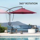 Patio Umbrellas, 9.5' Cantilever Patio Umbrella with Crank Open and Wind Protection Straps - Red - Seasonal Overstock