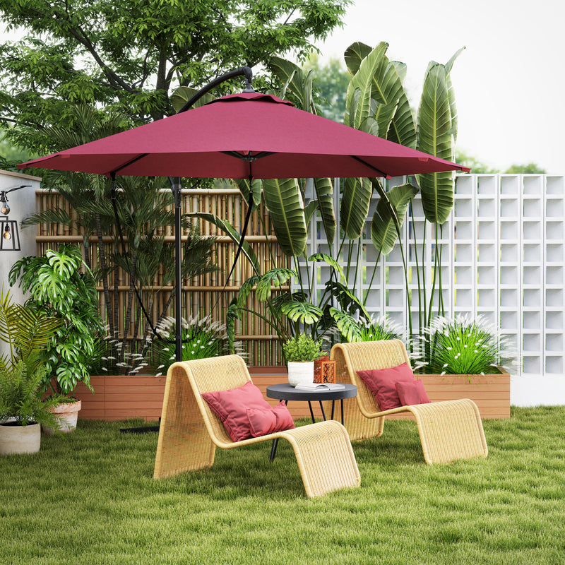 Patio Umbrellas, 9.5' Cantilever Patio Umbrella with Crank Open and Wind Protection Straps - Red - Seasonal Overstock