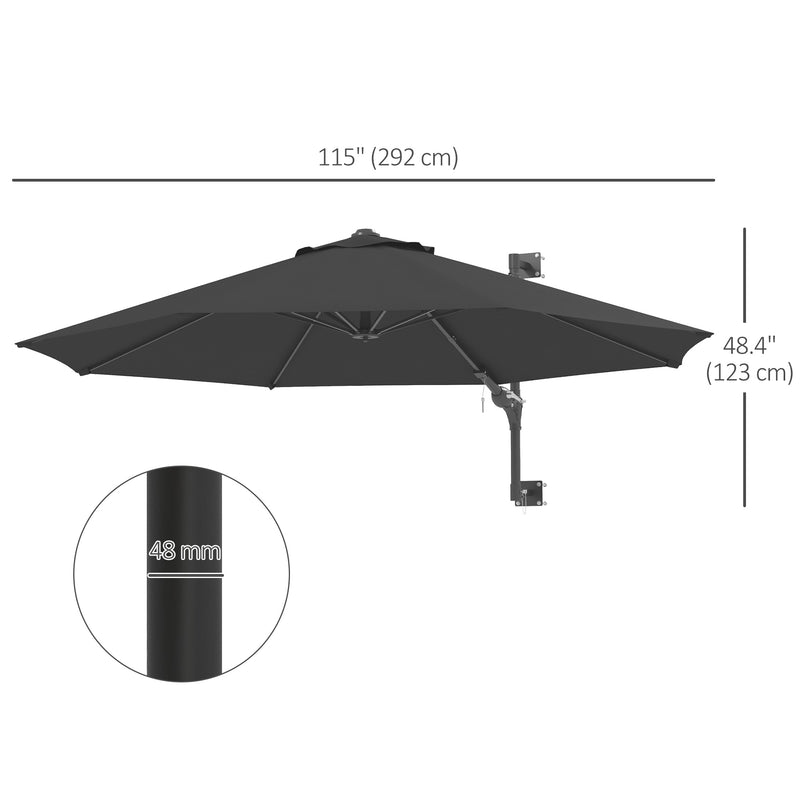Patio Umbrellas, 9.6' x 9.6' Wall Mounted Outdoor Patio Umbrella - Charcoal Grey - Seasonal Overstock