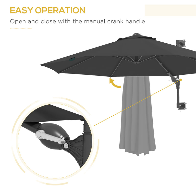 Patio Umbrellas, 9.6' x 9.6' Wall Mounted Outdoor Patio Umbrella - Charcoal Grey - Seasonal Overstock