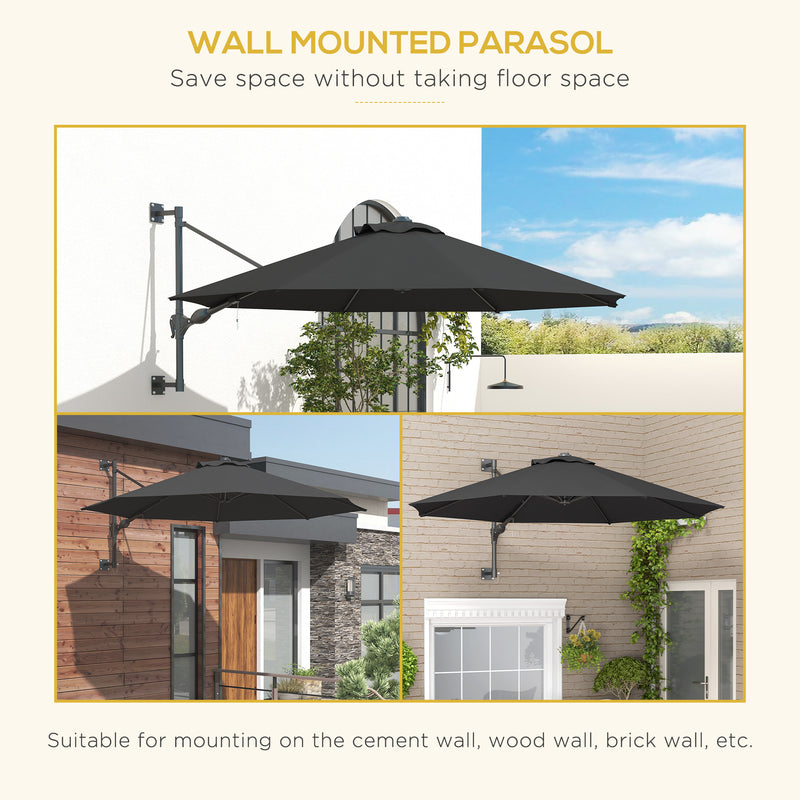 Patio Umbrellas, 9.6' x 9.6' Wall Mounted Outdoor Patio Umbrella - Charcoal Grey - Seasonal Overstock