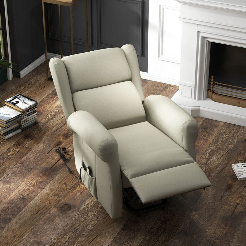 Sling River Wingback Lift Assist Recliner Chair with remote Control - Cream White